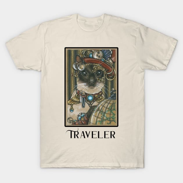 Steampunk Cat Traveler - Siamese Cat - Black Lettering Version T-Shirt by Nat Ewert Art